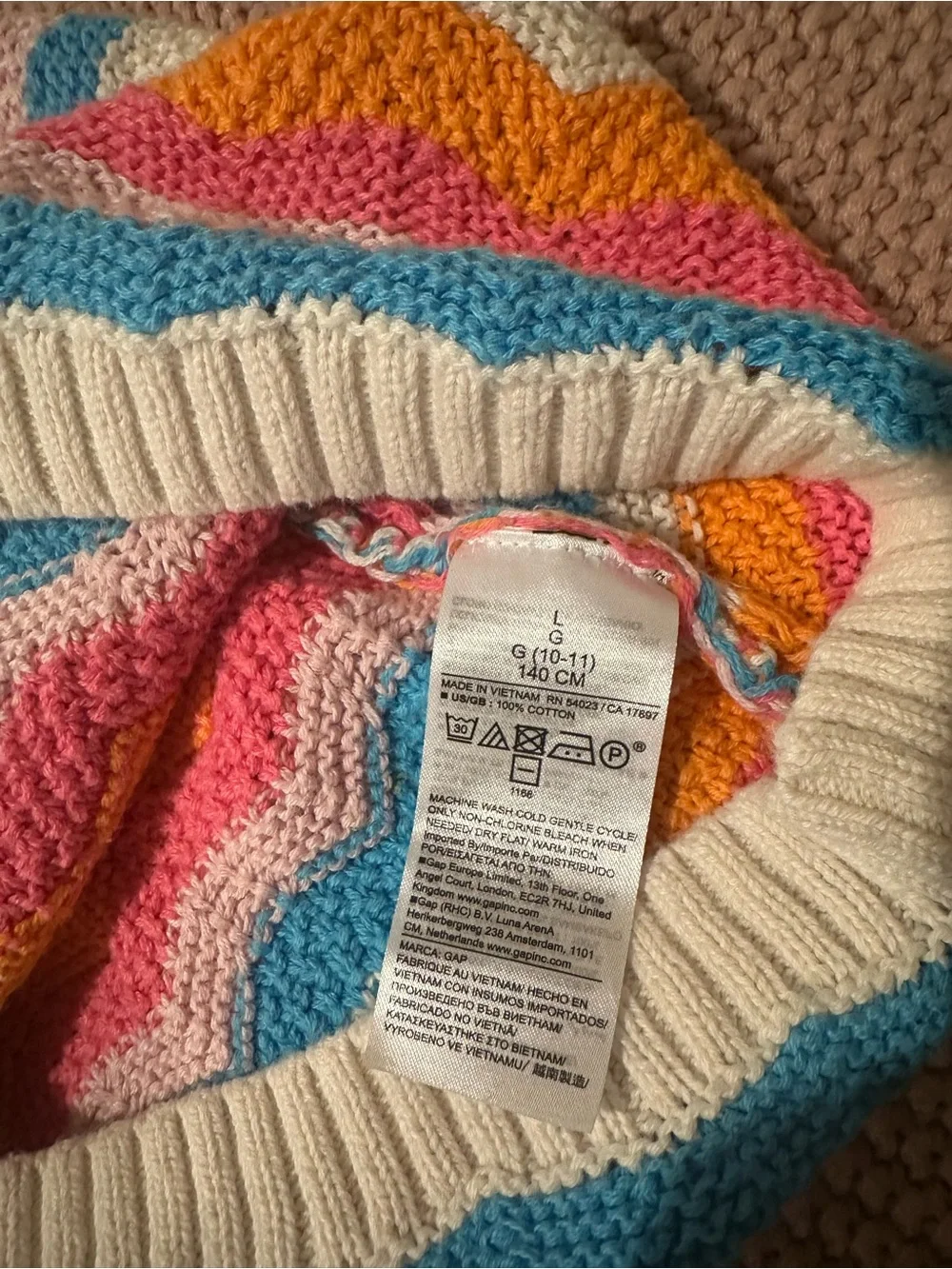 GAP Girls' Wavy Stripe Knit Tank Top - Blue, Pink, Orange, Cream L 10